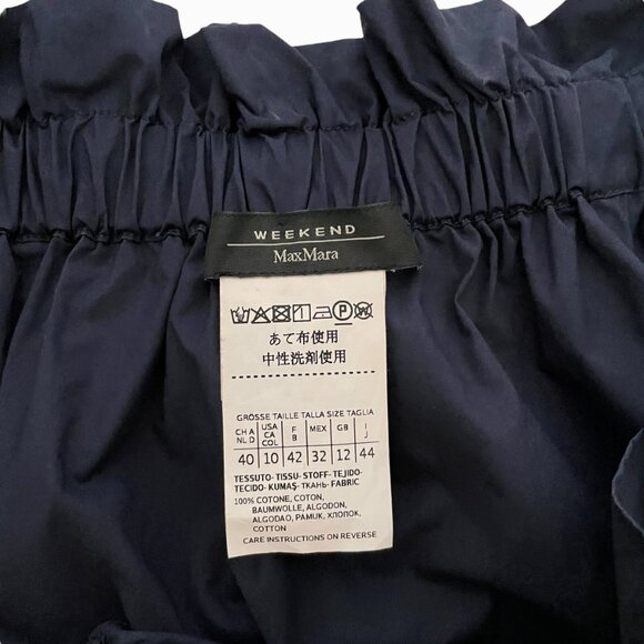 Weekend MaxMara Navy Blue Tiered Cotton Dress 10 Bow Shoulder - Picture 5 of 7
